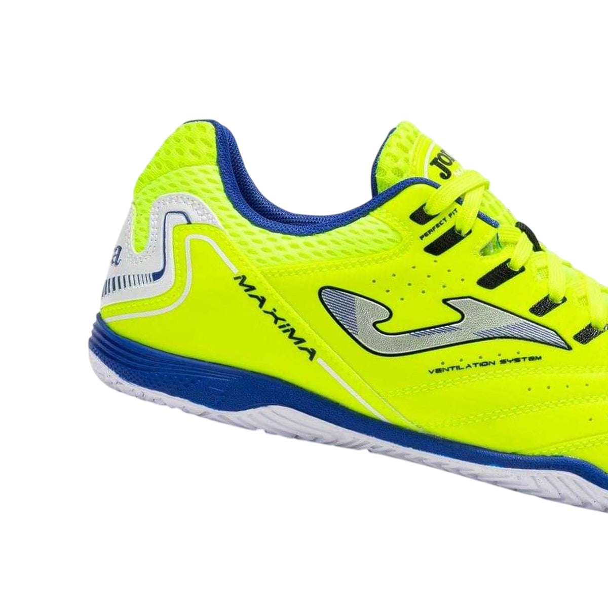 Fluorescent Yellow-Blue - Side - Joma Mens Maxima Reinforced Toe Indoor Football Shoes
