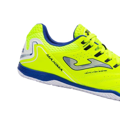 Fluorescent Yellow-Blue - Side - Joma Mens Maxima Reinforced Toe Indoor Football Shoes