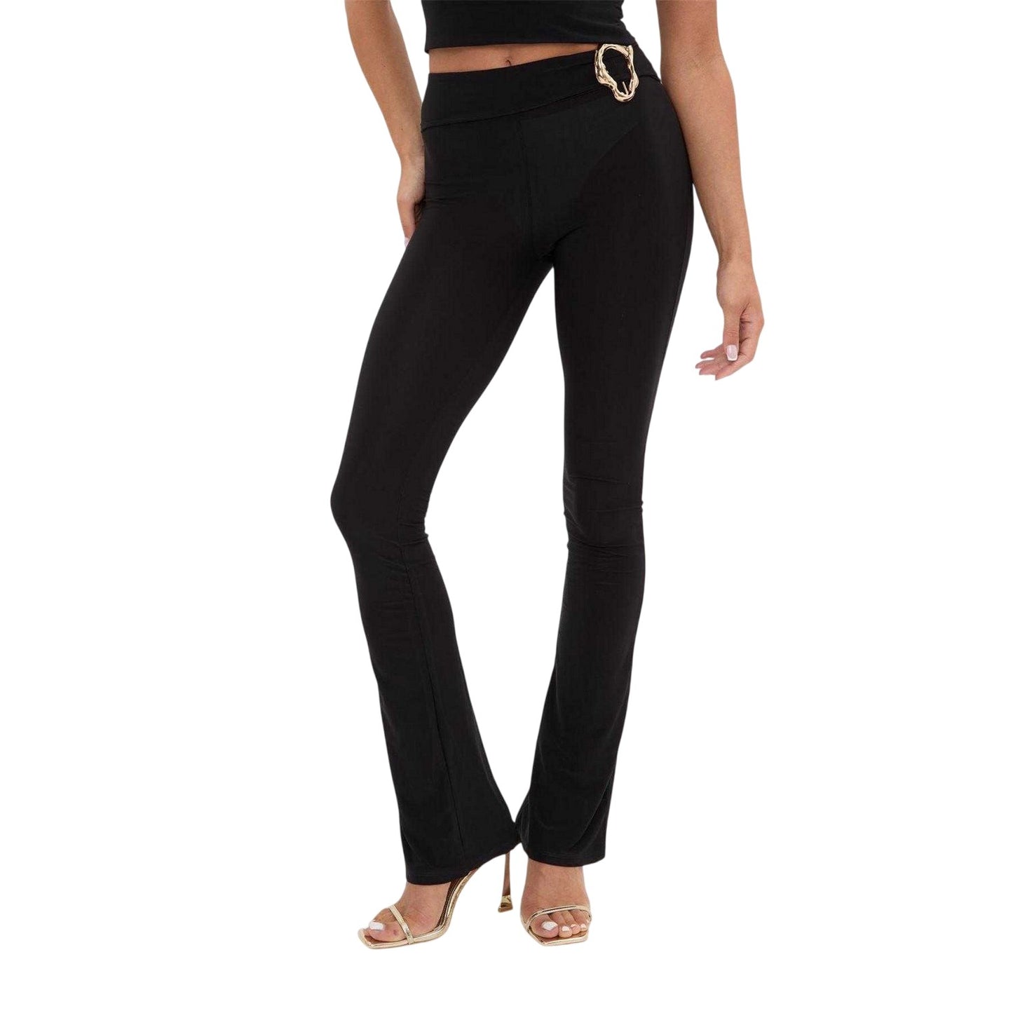 Black - Front - I Saw It First Womens-Ladies Detail Flared Trousers
