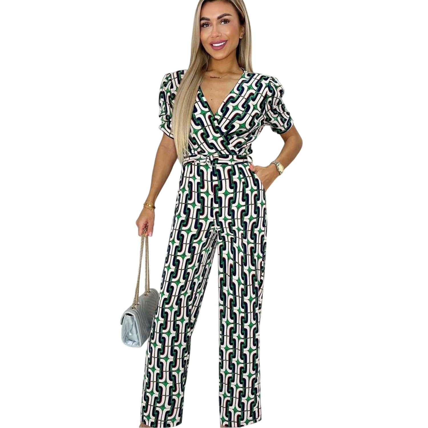 Multicoloured - Side - AX Paris Womens-Ladies Geometric Pattern Belted Jumpsuit