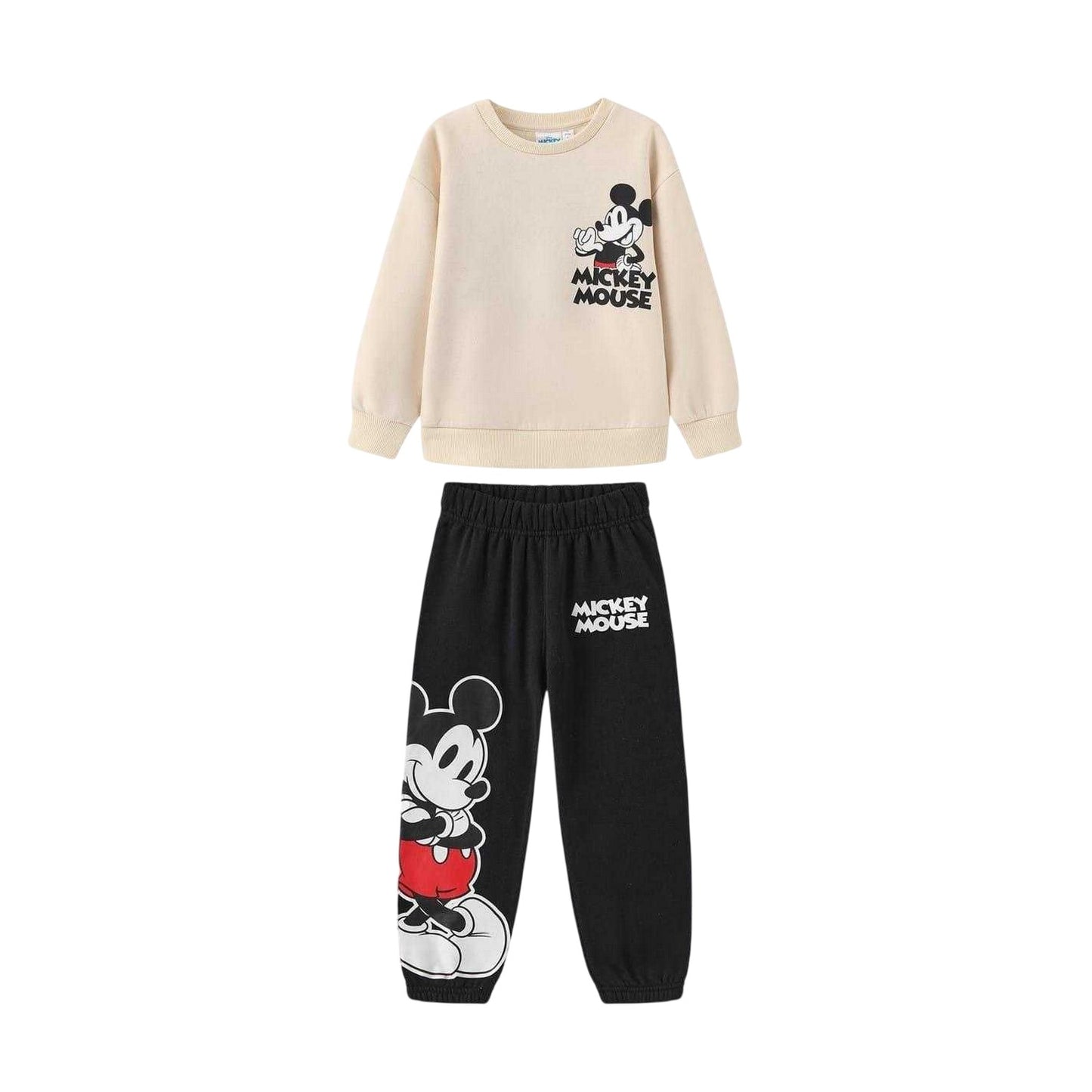 Grey - Front - Mickey Mouse Childrens-Kids Brushed Back Sweatshirt & Jogging Bottoms