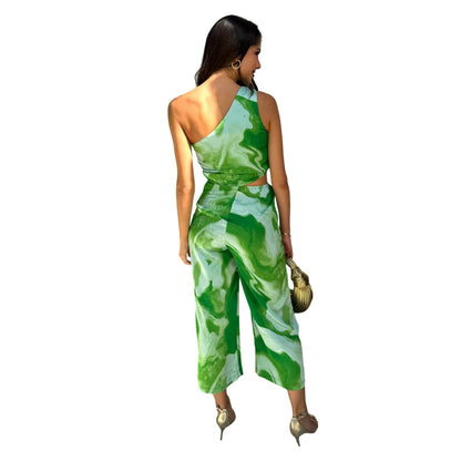 Green - Back - AX Paris Womens-Ladies Printed Cut Out Jumpsuit