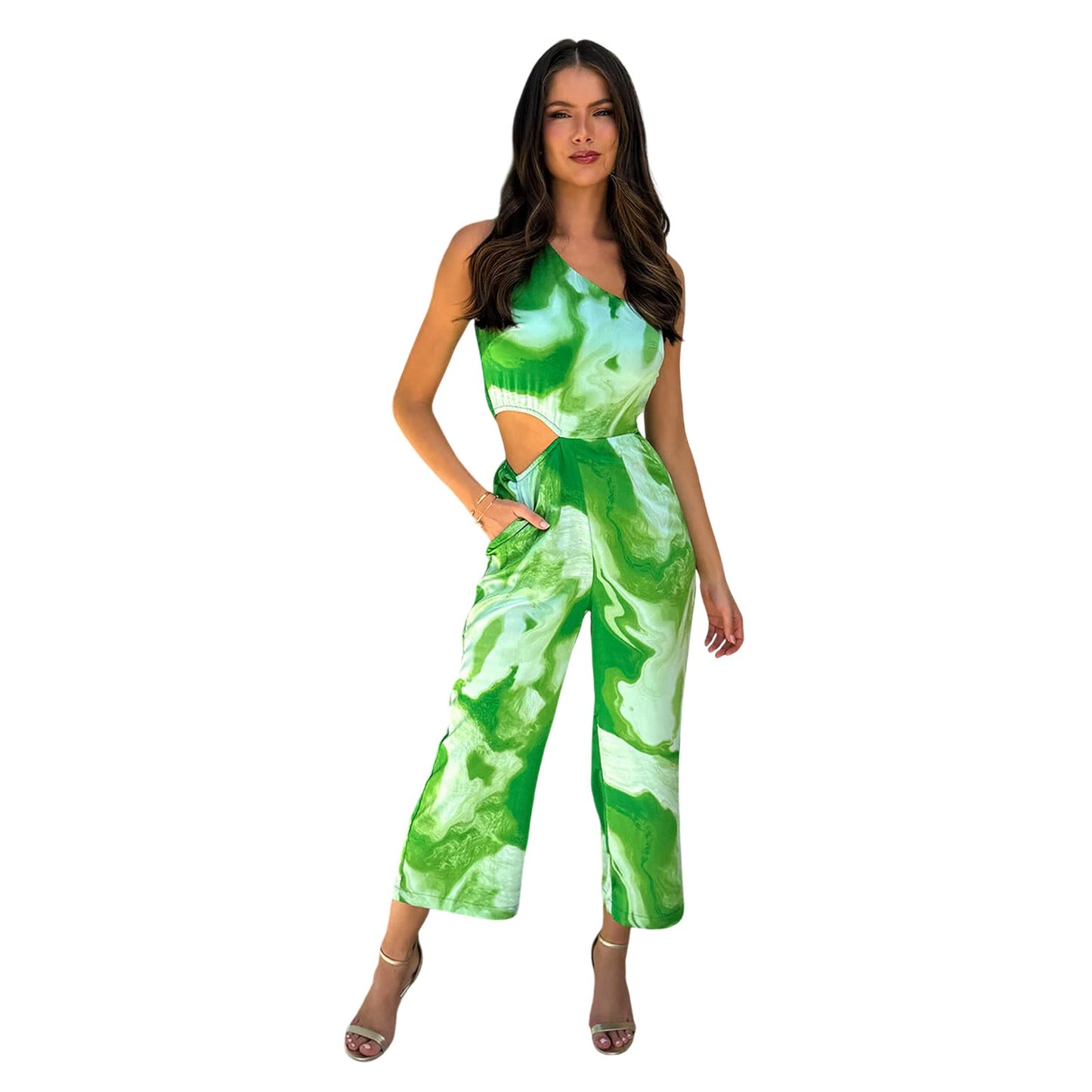 Green - Lifestyle - AX Paris Womens-Ladies Printed Cut Out Jumpsuit