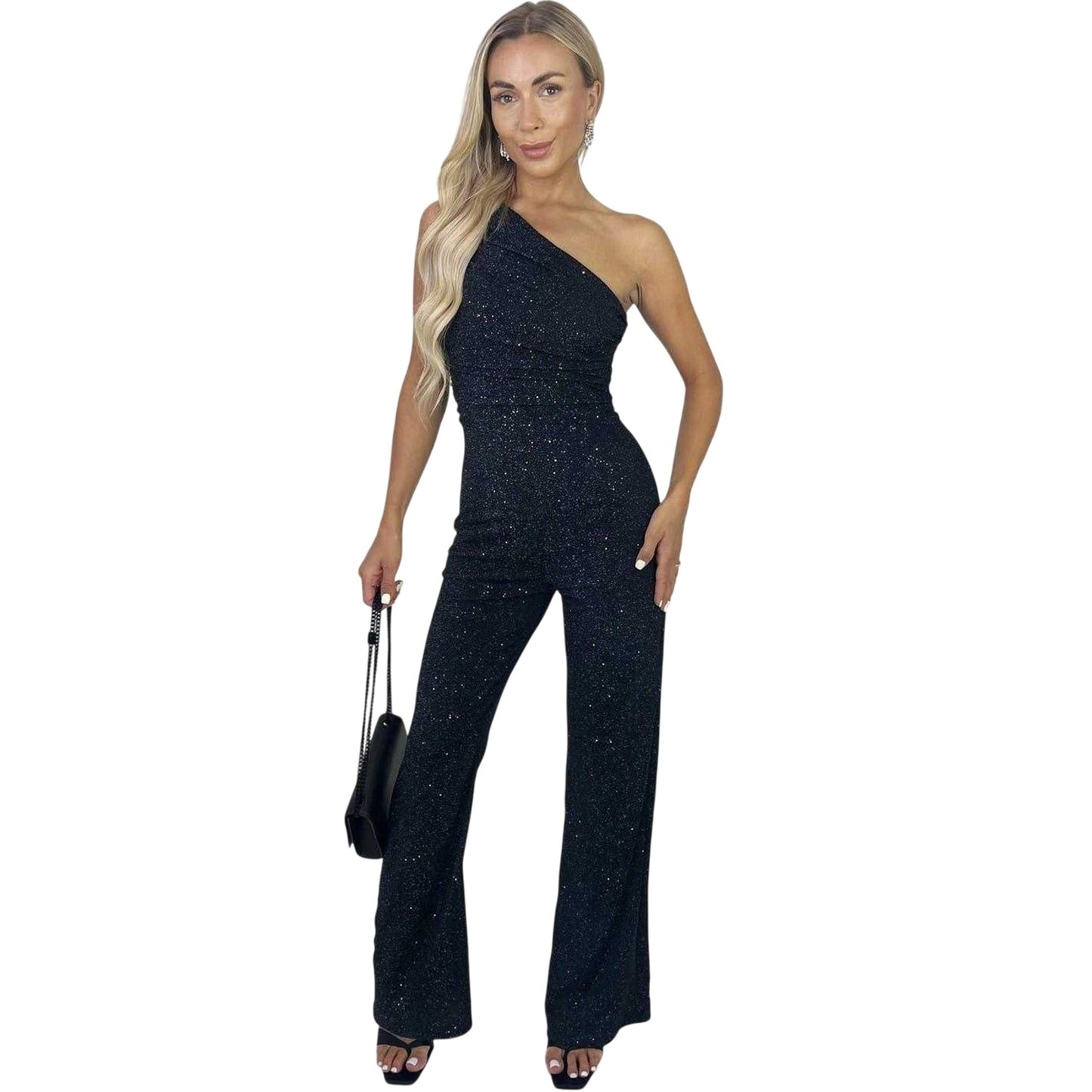 Black - Lifestyle - AX Paris Womens-Ladies Sparkle One Shoulder Jumpsuit