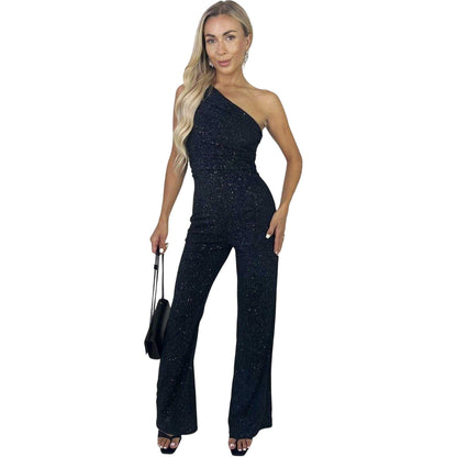Black - Lifestyle - AX Paris Womens-Ladies Sparkle One Shoulder Jumpsuit