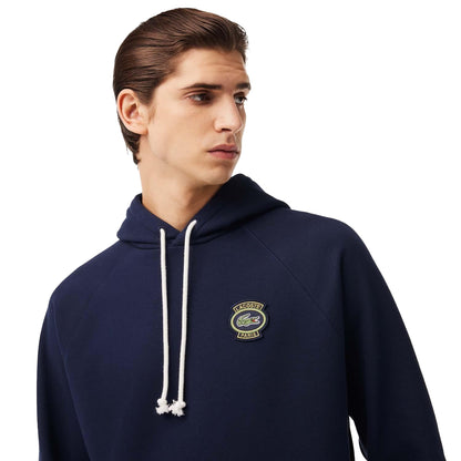 Navy - Side - Lacoste Mens Heritage Badge Fleece Hoodie
