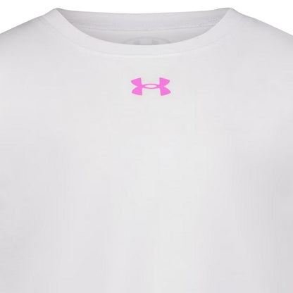 Pink-White - Side - Under Armour Childrens-Kids Short-Sleeved T-Shirt & Shorts Set