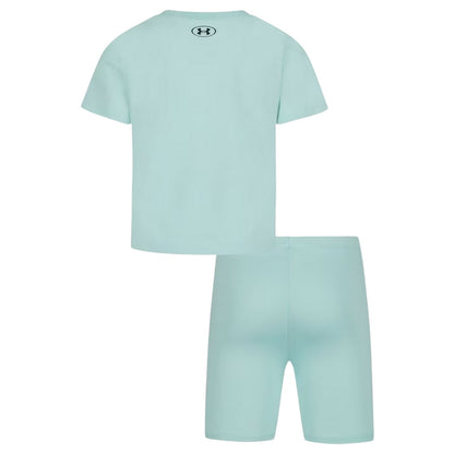 Mint Green - Back - Under Armour Childrens-Kids Short-Sleeved T-Shirt & Shorts Set