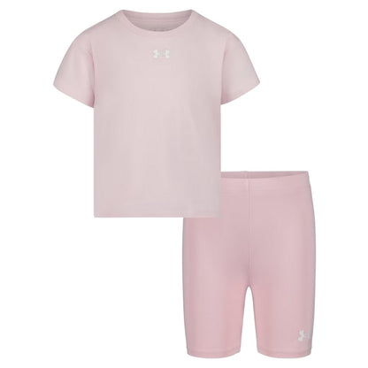 Pink - Front - Under Armour Childrens-Kids Short-Sleeved T-Shirt & Shorts Set