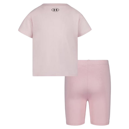 Pink - Back - Under Armour Childrens-Kids Short-Sleeved T-Shirt & Shorts Set