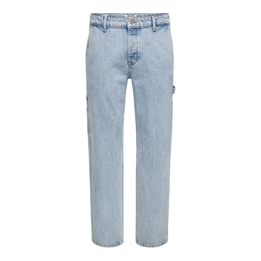 Light Denim Blue - Front - Only Mens Denim Carpenter Relaxed Fit Jeans