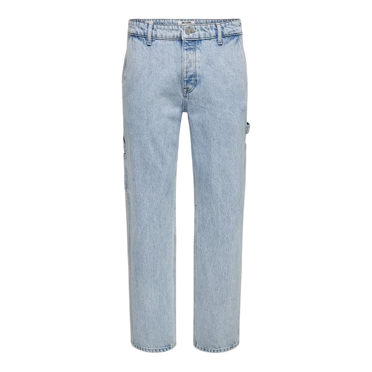Light Denim Blue - Front - Only Mens Denim Carpenter Relaxed Fit Jeans