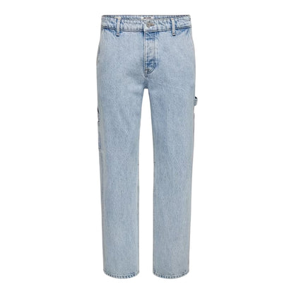 Light Denim Blue - Front - Only Mens Denim Carpenter Relaxed Fit Jeans