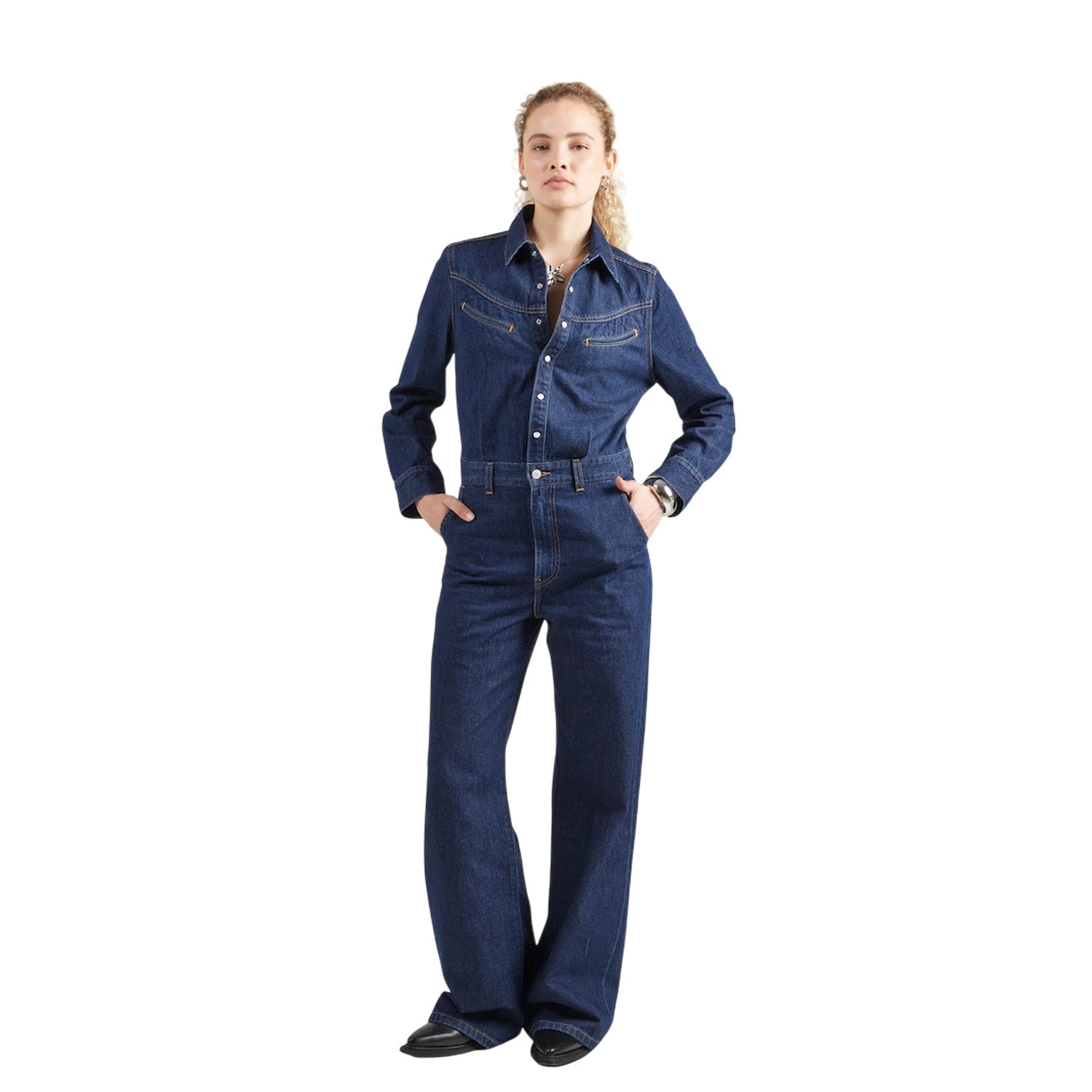 Deep Rinse - Lifestyle - Levis Womens-Ladies Riona Denim Long-Sleeved Jumpsuit