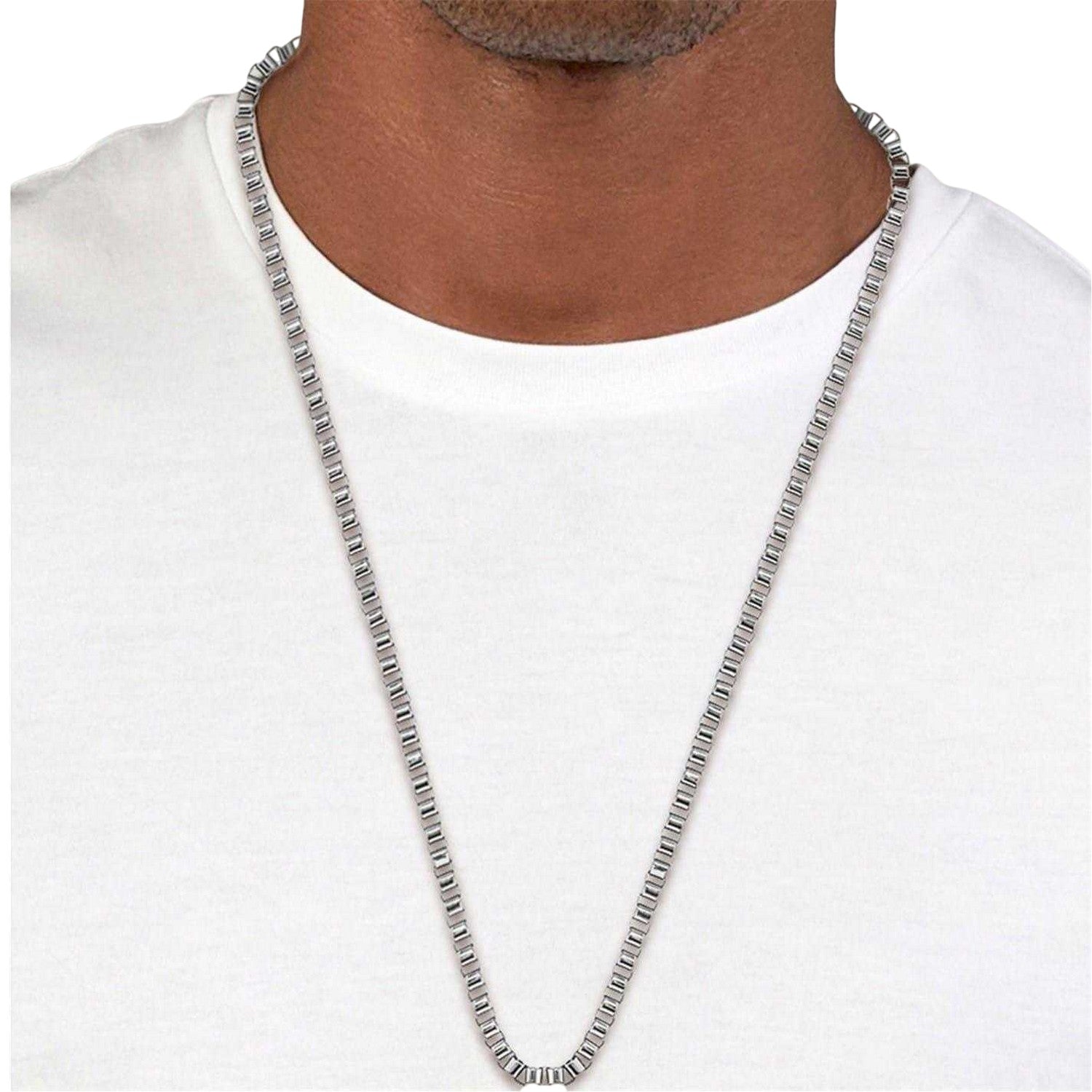 Silver - Side - Boss Mens Chain For Him Stainless Steel Necklace