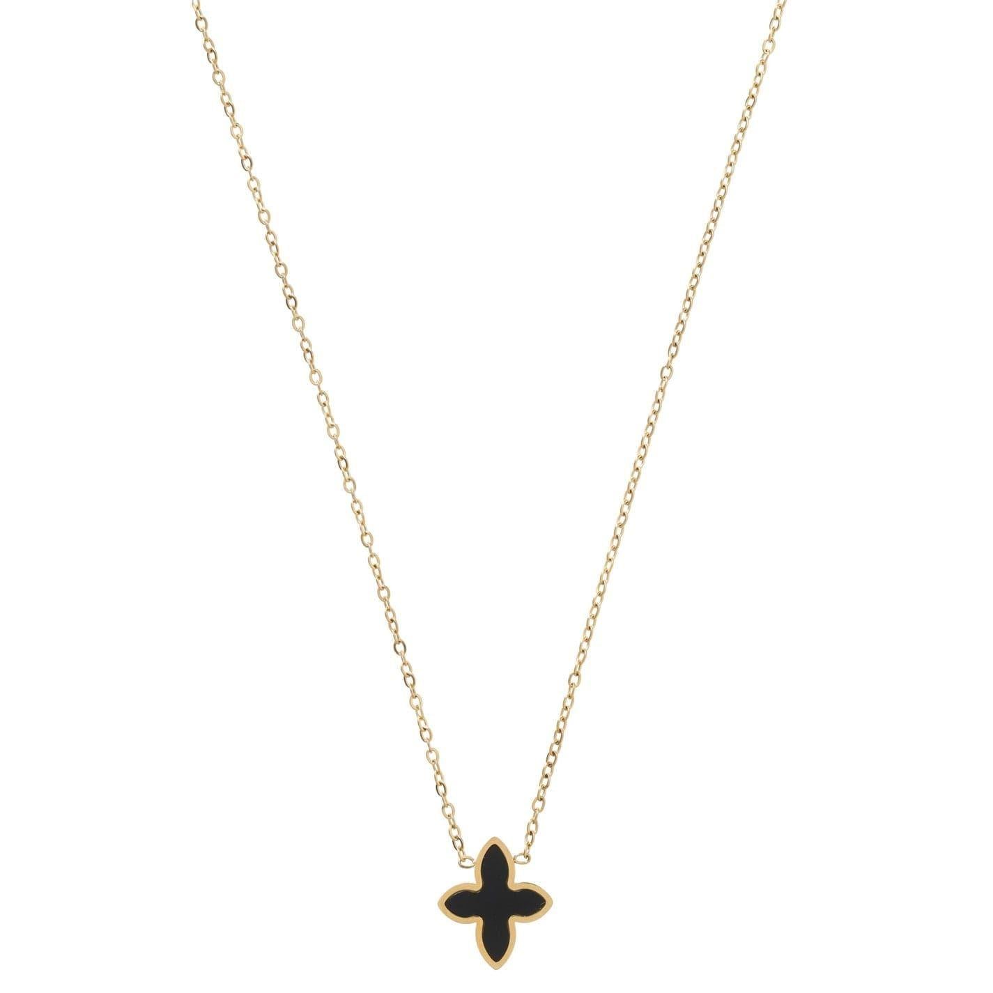 Gold-Black - Back - Miso Stainless Steel Flower Necklace
