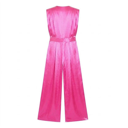 Pink - Back - Missy Empire Womens-Ladies Wide Leg Sleeveless Jumpsuit