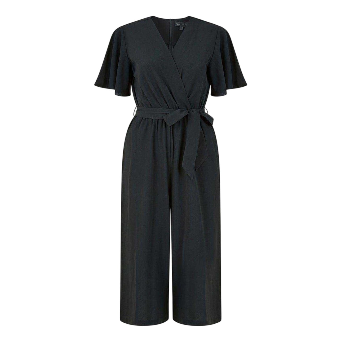 Black - Front - Mela London Womens-Ladies Cropped V Neck Angel Sleeve Jumpsuit