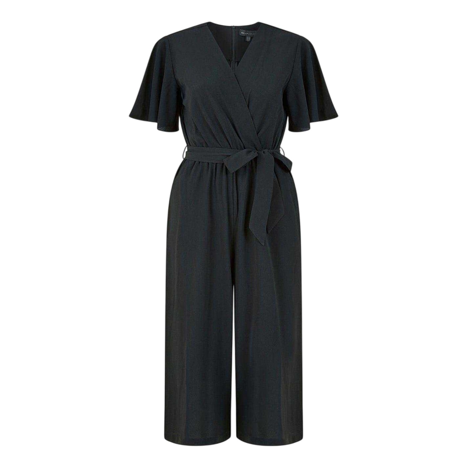 Black - Front - Mela London Womens-Ladies Cropped V Neck Angel Sleeve Jumpsuit