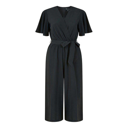 Black - Front - Mela London Womens-Ladies Cropped V Neck Angel Sleeve Jumpsuit