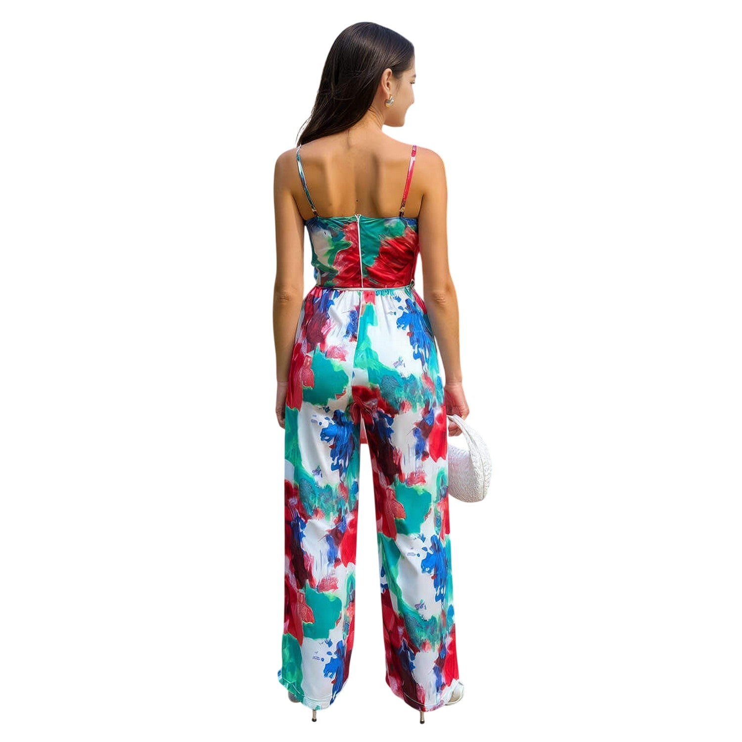 Multicoloured - Back - AX Paris Womens-Ladies Printed Waist Tie Spaghetti Strap Jumpsuit