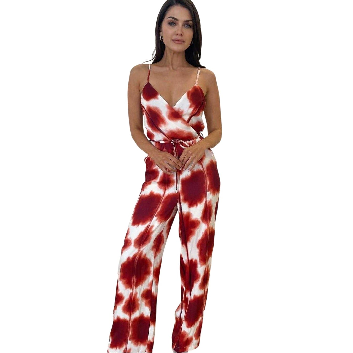 Rust - Lifestyle - AX Paris Womens-Ladies Printed Waist Tie Spaghetti Strap Jumpsuit