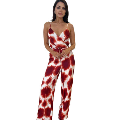 Rust - Lifestyle - AX Paris Womens-Ladies Printed Waist Tie Spaghetti Strap Jumpsuit