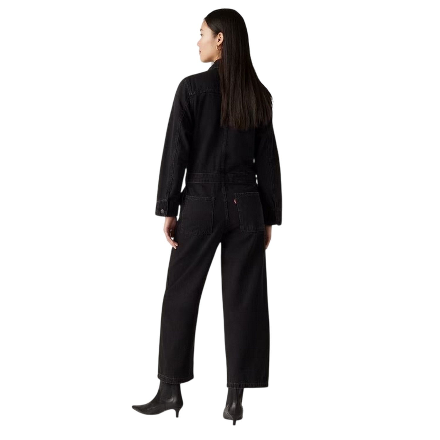 Black - Back - Levis Womens-Ladies Iconic Denim Collared Wide Leg Long-Sleeved Jumpsuit