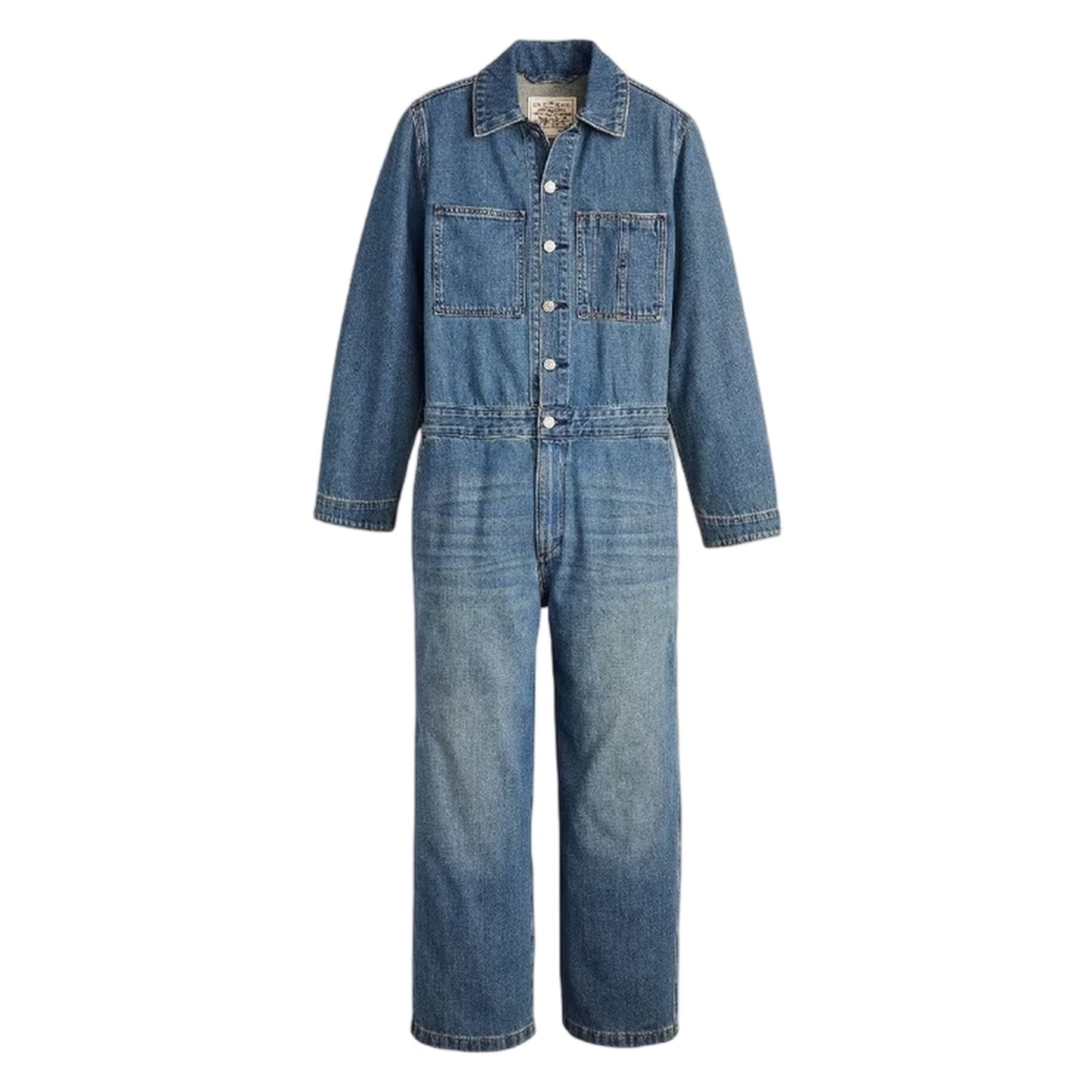 Linen - Front - Levis Womens-Ladies Iconic Denim Collared Wide Leg Long-Sleeved Jumpsuit