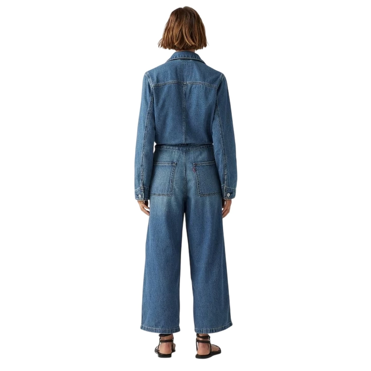Linen - Back - Levis Womens-Ladies Iconic Denim Collared Wide Leg Long-Sleeved Jumpsuit