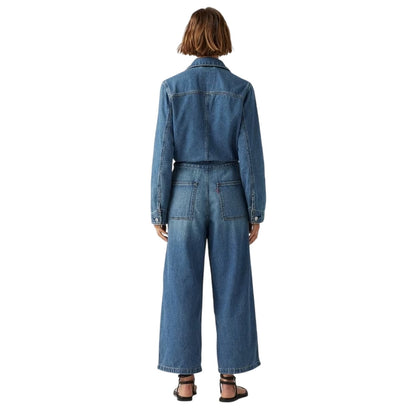Linen - Back - Levis Womens-Ladies Iconic Denim Collared Wide Leg Long-Sleeved Jumpsuit