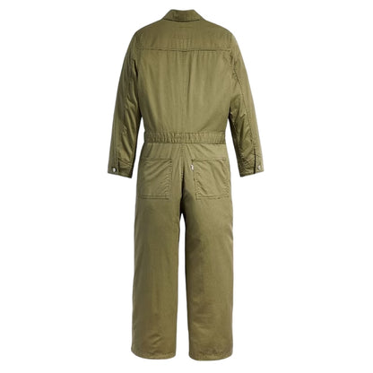 Olive Night - Back - Levis Womens-Ladies Iconic Denim Collared Wide Leg Long-Sleeved Jumpsuit