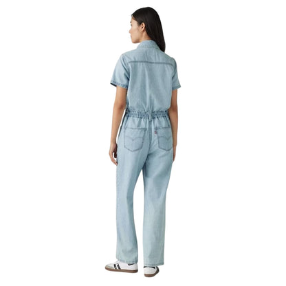 Blue - Back - Levis Womens-Ladies Denim Short-Sleeved Jumpsuit