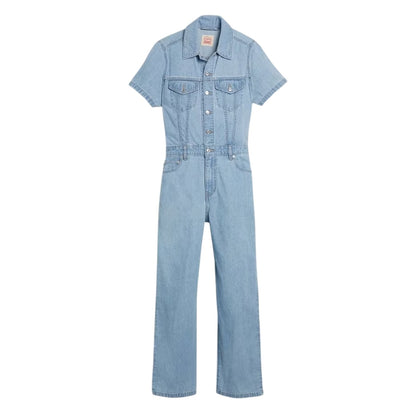 Blue - Front - Levis Womens-Ladies Denim Short-Sleeved Jumpsuit