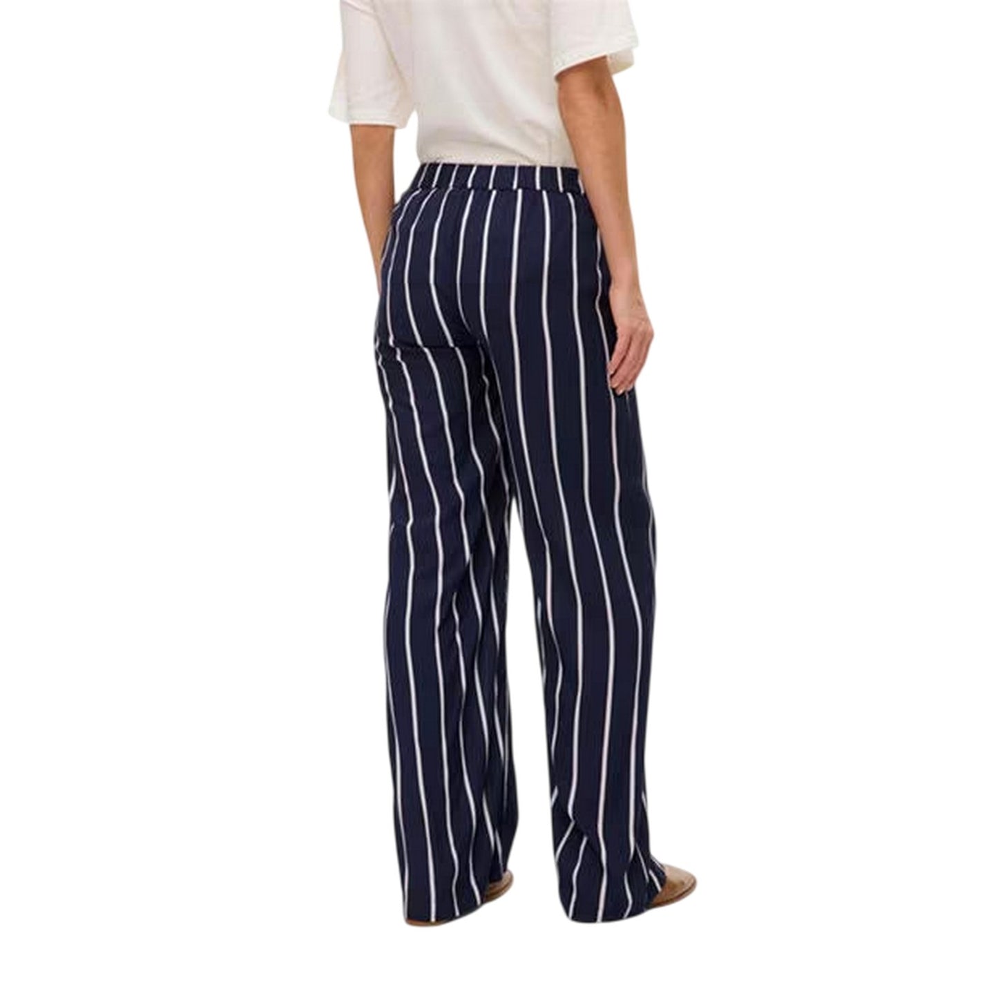Dark Navy - Back - Mamalicious Womens-Ladies Vertical Stripe Wide Leg Maternity Trousers
