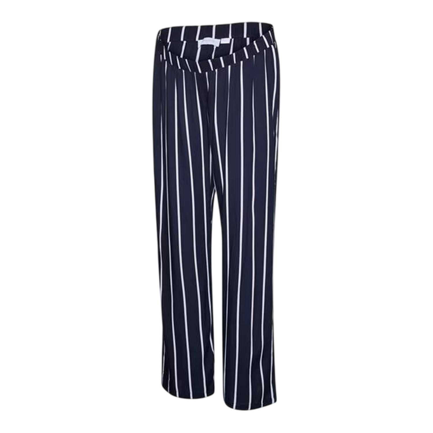 Dark Navy - Front - Mamalicious Womens-Ladies Vertical Stripe Wide Leg Maternity Trousers