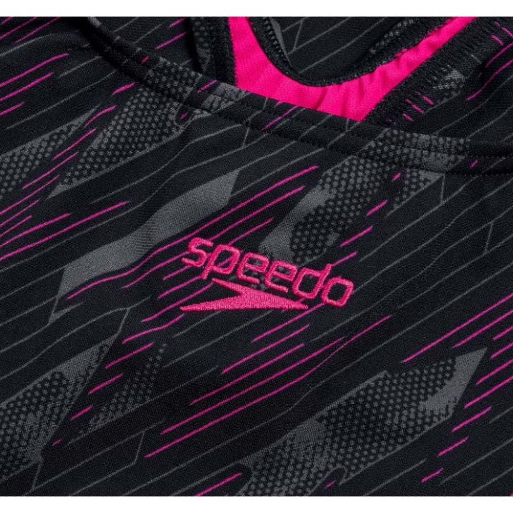 Black-Pink - Side - Speedo Womens-Ladies Hyperboom Medalist All-Over Print One Piece Swimsuit