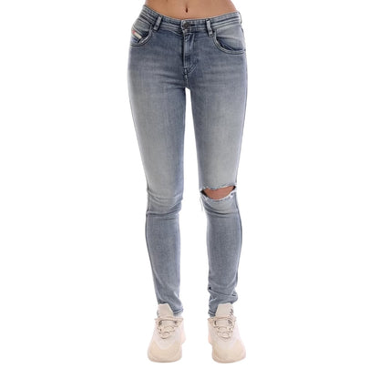 Blue Denim - Side - Diesel Womens-Ladies Denim 5 Pockets Straight Jeans