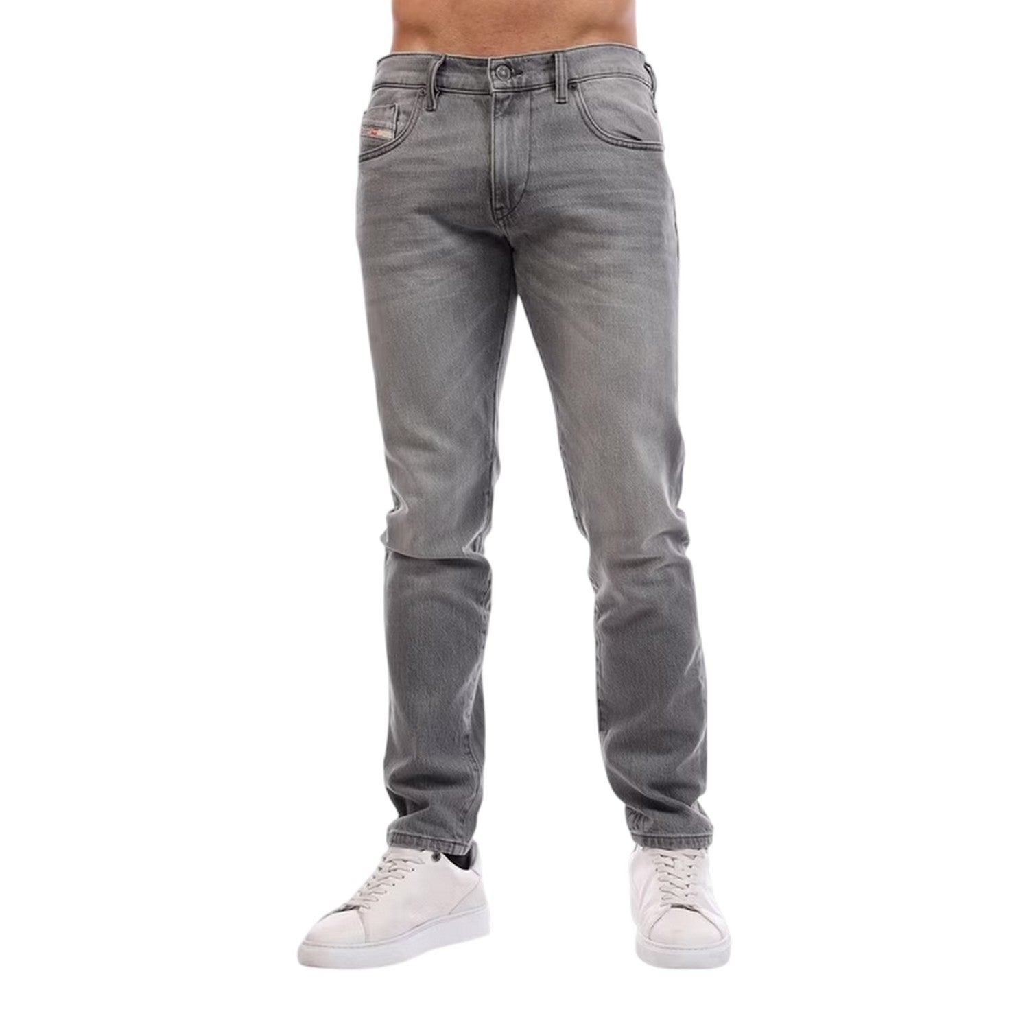 Grey - Side - Diesel Mens Denim 5 Pockets Straight Leg Jeans