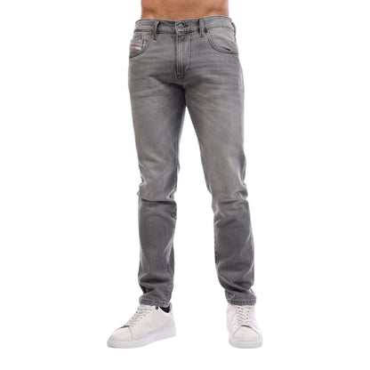 Grey - Side - Diesel Mens Denim 5 Pockets Straight Leg Jeans