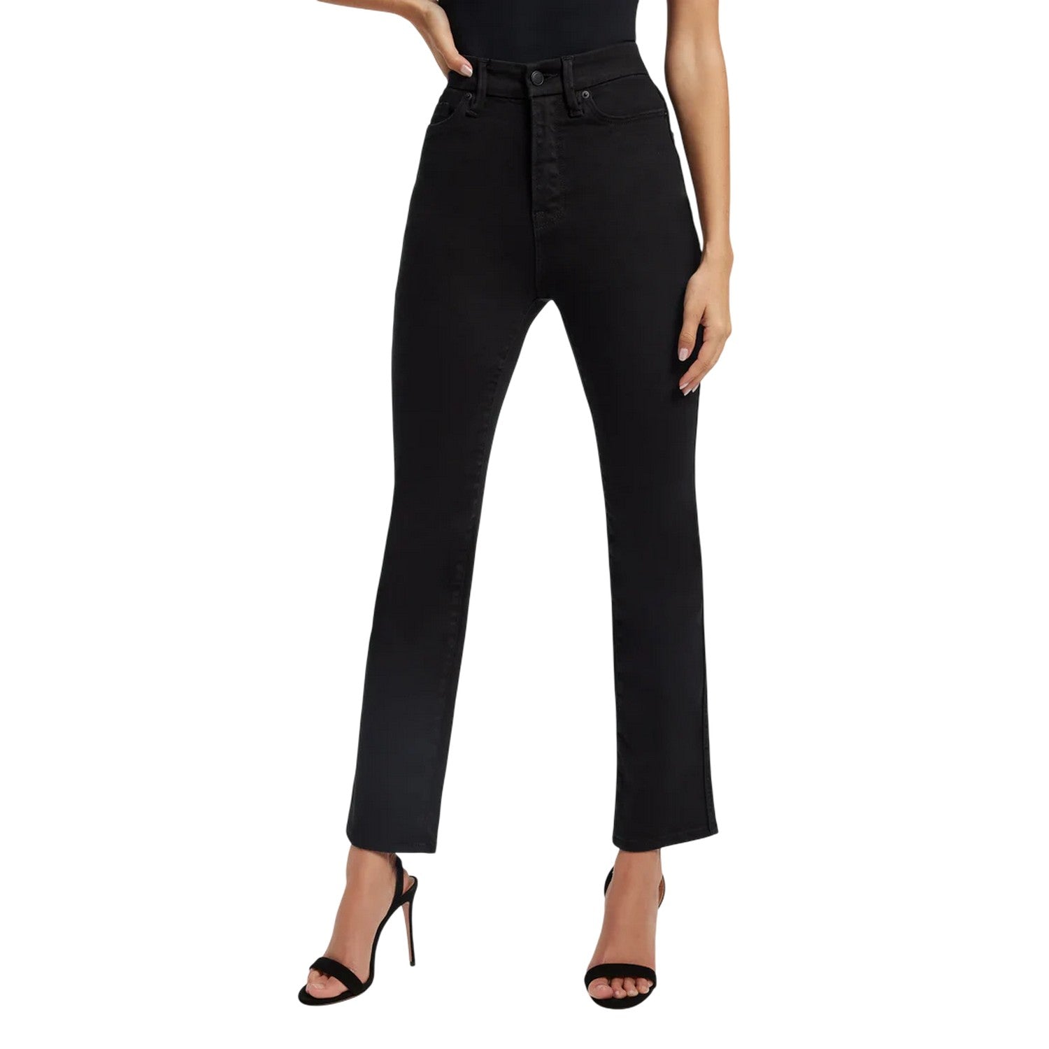 Black - Side - Good American Womens-Ladies 5 Pockets Straight Leg Jeans