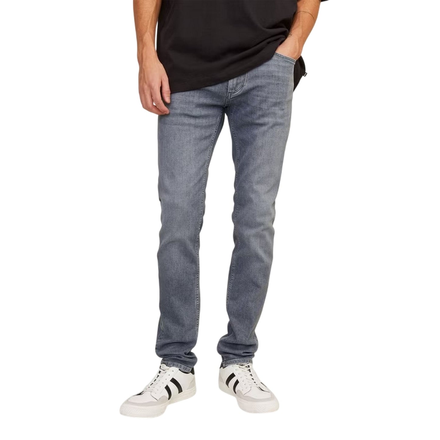 Grey Denim - Front - Jack And Jones Mens Liamevan 5 Pockets Slim Jeans