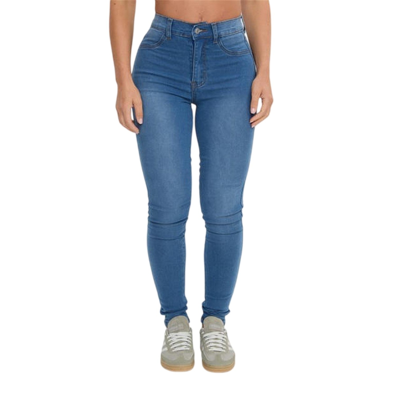 Mid Blue - Front - I Saw It First Womens-Ladies High Waist Skinny Jeans