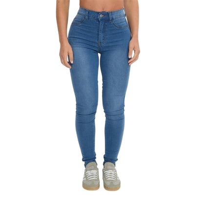 Mid Blue - Front - I Saw It First Womens-Ladies High Waist Skinny Jeans
