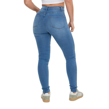 Mid Blue - Back - I Saw It First Womens-Ladies High Waist Skinny Jeans
