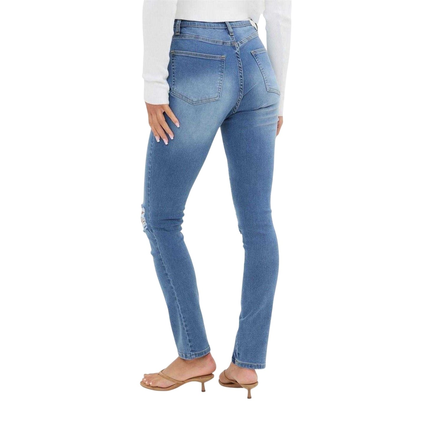 Mid Blue - Back - I Saw It First Womens-Ladies High Waist Skinny Jeans