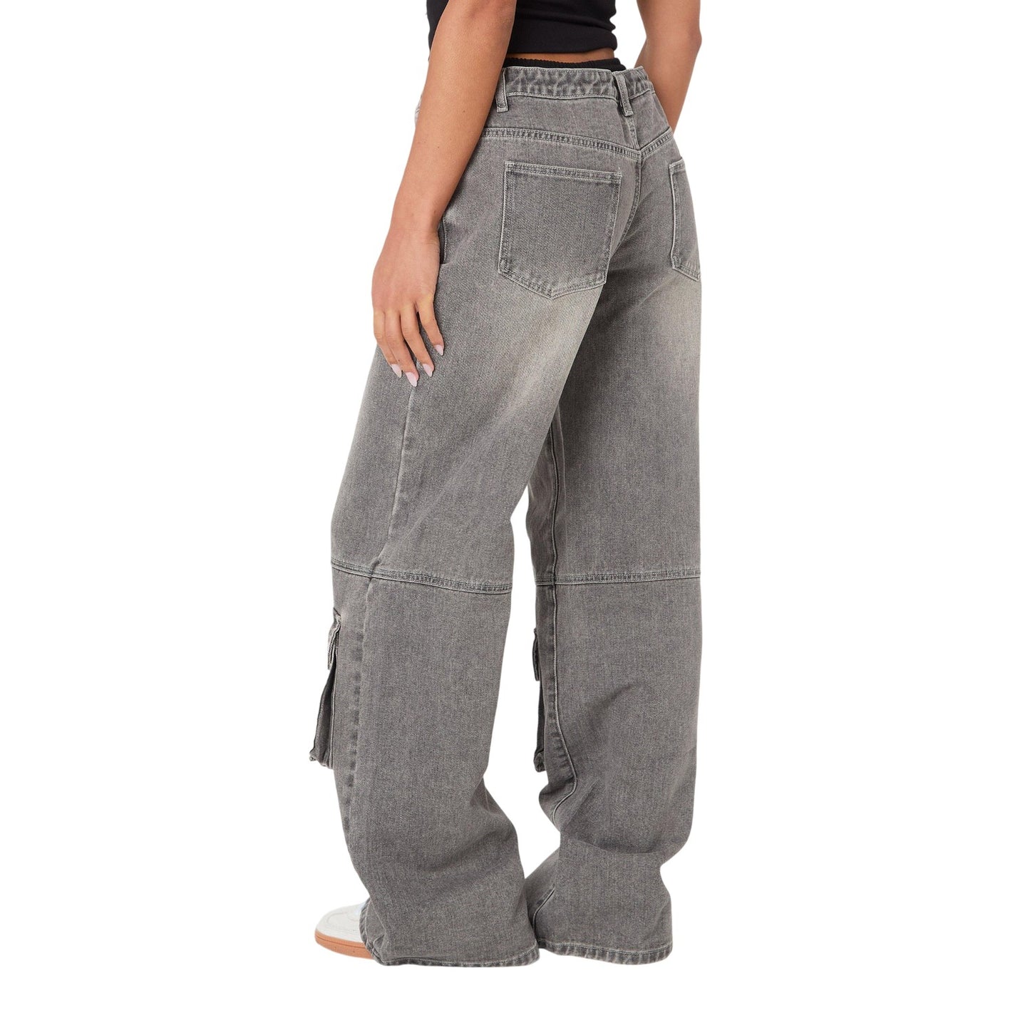 Grey - Back - I Saw It First Womens-Ladies High Waist Cargo Jeans