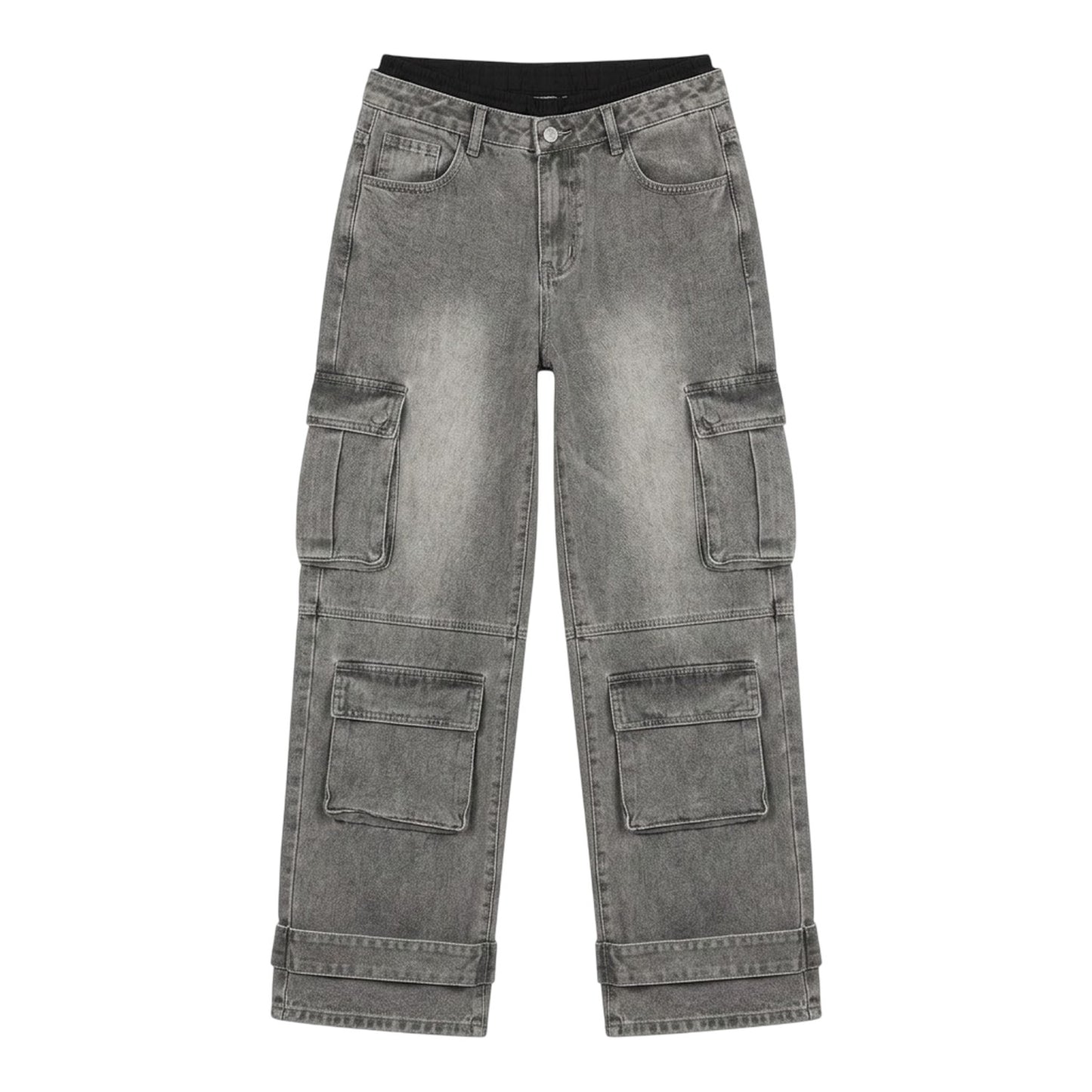 Grey - Front - I Saw It First Womens-Ladies High Waist Cargo Jeans