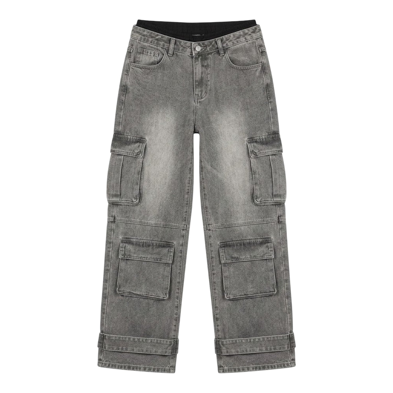 Grey - Front - I Saw It First Womens-Ladies High Waist Cargo Jeans