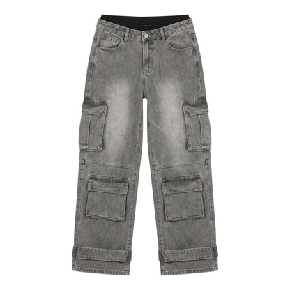 Grey - Front - I Saw It First Womens-Ladies High Waist Cargo Jeans